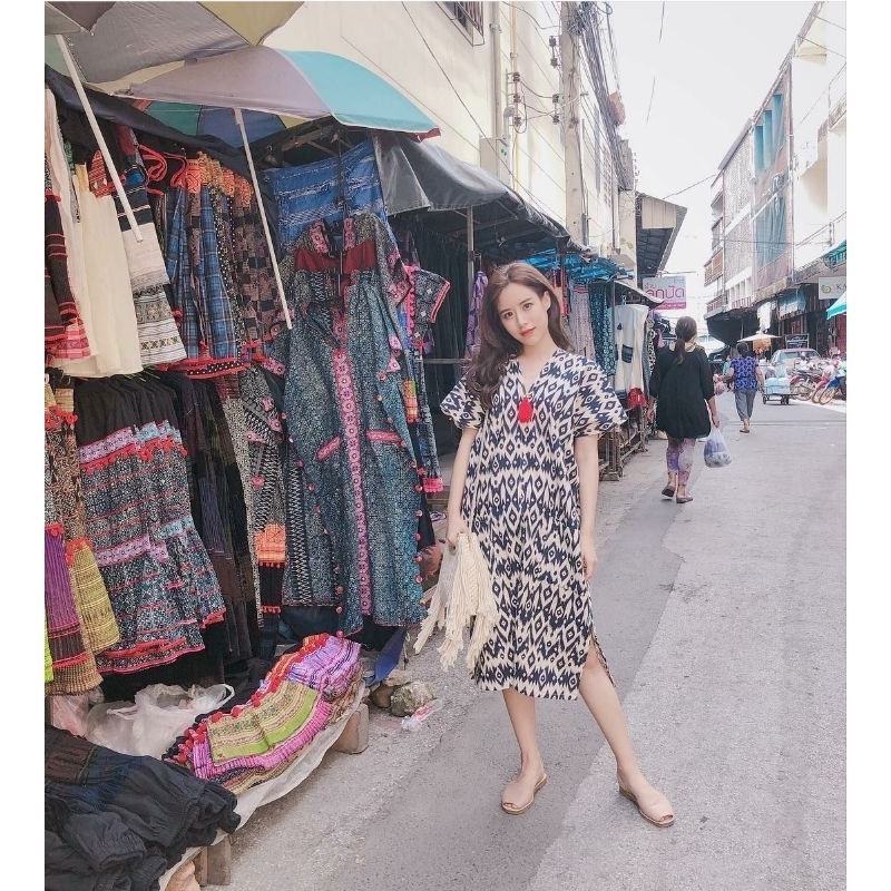 Big Sale!ชุดพื้นเมือง ชุดกะเหรี่ยง ชุดชาวเขา เดรสผ้าฝ้าย ชุดตรุษจีน เดรสฟางธนันต์ธรญ์​ ชุดกี่เพ้า
