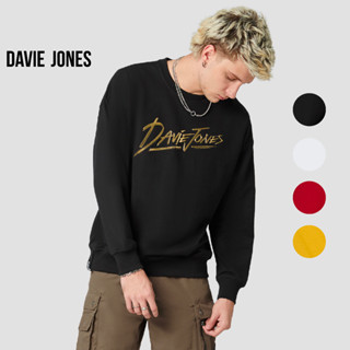 DAVIE JONES เสื้อสเวตเตอร์ โอเวอร์ไซส์ พิมพ์ลาย สีดำ สีขาว สีแดง สีเหลือง Logo Print Sweater in black white red yellow SW0032BK WH RE YE