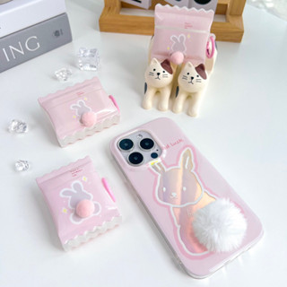 พร้อมส่ง🐰Set case สำหรับiPhone+AirPods case เคสไอโฟนกระต่ายหางฟู เคสแอร์พอด เคสกระต่าย เคสโฮโลแกรม i11-14Pm,Pro2