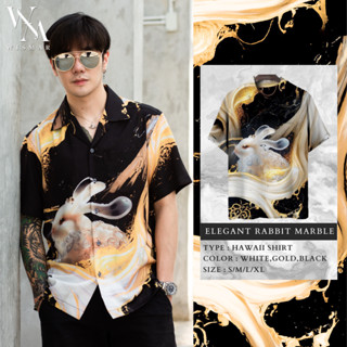 เสื้อเชิ้ตฮาวายแขนสั้นลายหินอ่อน(อิลิแกนซ์): Hawaii Elegant rabbit  Marble Shirt(Short-Sleeve)