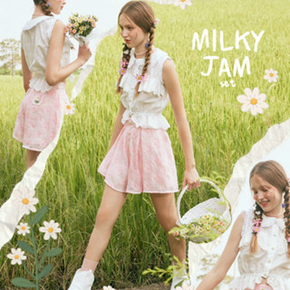 MILKY JAM SET🥛 ชุดเซ็ตเสื้อเชิ้ตแขนกุดกับกางเกงขาสั้น ลายดอกไม้