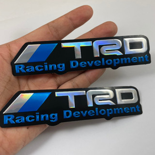 สติกเกอร์ TRD Toyota Racing สีฟ้า JDM สติ๊กเกอร์ 2ชิ้น Car Foil Stickers 3D ปั๊มนูน แต่งรถ ติดรถ ติดกระจก ท้ายรถ รถยนต์