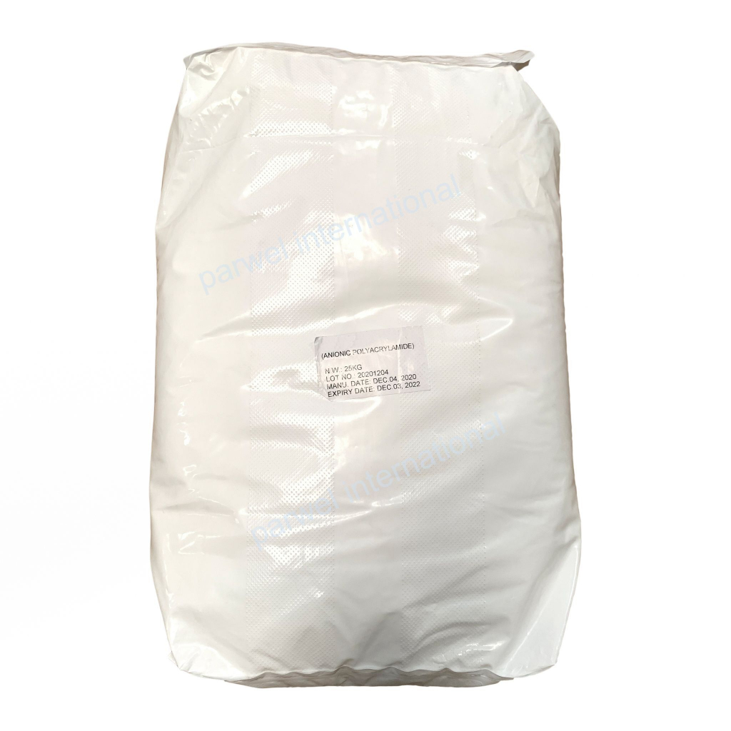 โพลิเมอร์ประจุลบ สารเร่งการตกตะกอน Anionic Polyacrylamide (PAM) 6 และ 25 กิโลกรัม ตกตะกอนบ่อกุ้ง ตะกอนน้ำเสีย