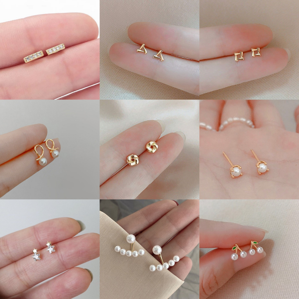 Suwann.na [ราคาต่อคู่] ต่างหู ต่างหูเงินแท้ รวมต่างหูสีทอง