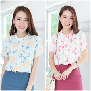 Narinari : NT407 Placket Flower Blouse (ใช้โค้ด NARISP9 ลดทันที 65.- เมื่อช็อปครบ 500.-)