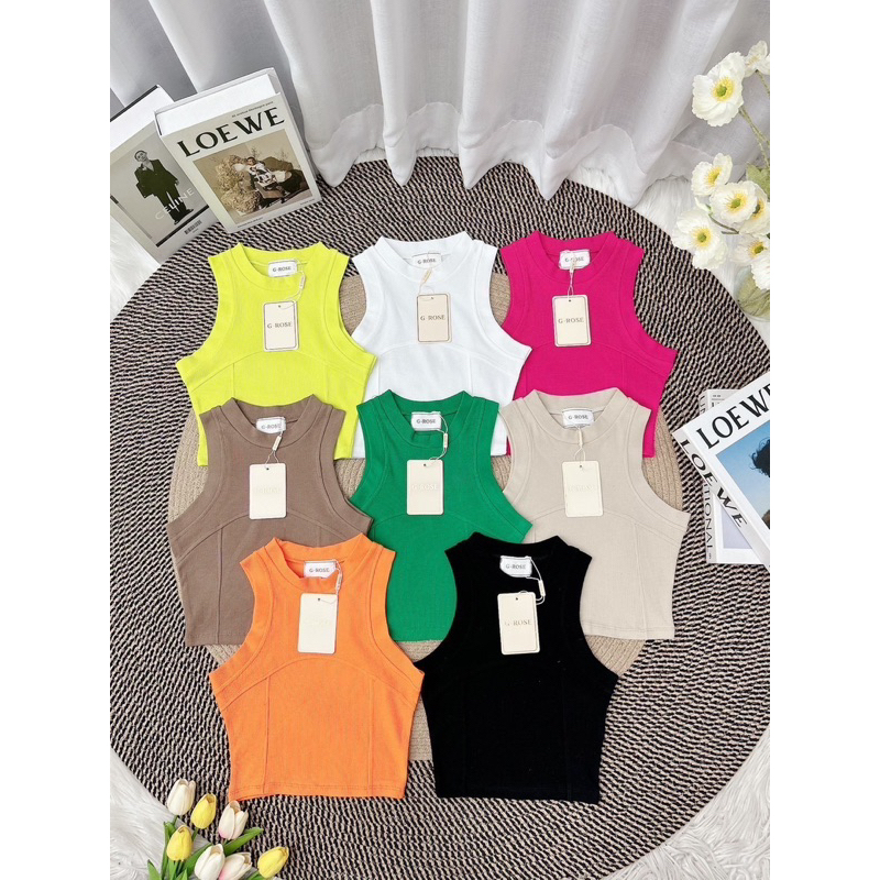NN187 เสื้อกล้ามครอปคอกลม G-rose