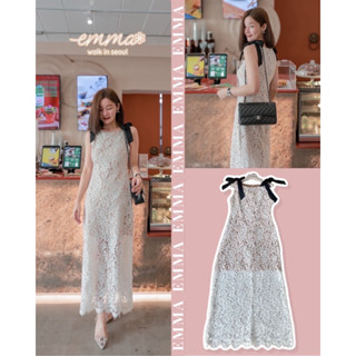 🌈🌿🌸🌼🌺🧡🤎🇰🇷 Lace Tie Bow Maxi Dress