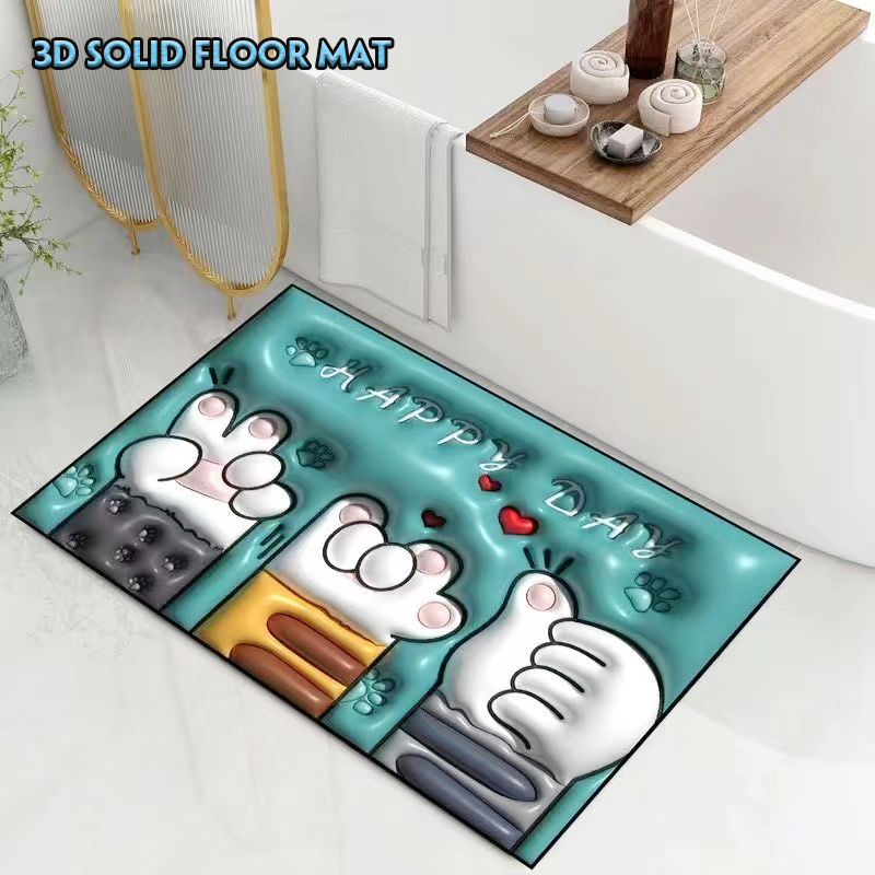 J123 พรมเช็ดเท้า ลายการ์ตูน 3D ลายดอกไม้ ขนาด 40x60 ซม 3มิติ พรมลาย 3มิติ กันลื่น สําหรับห้องครัว ห้