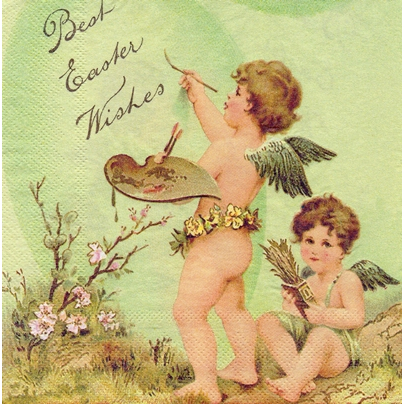 Pladao Napkin ภาพกามเทพ Cupid กับพวงดอกคริสต์มาส กระดาษ แนพกิ้น สำหรับงานศิลปะ เดคูพาจ decoupage ขนาด L 33x33
