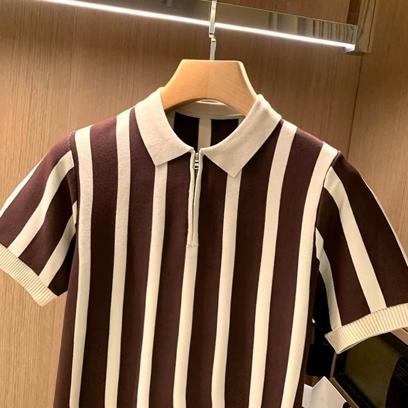 เสื้อโปโลคอปก ลายทางลง ผ้าหนา สไตล์เกาหลี C40 ราคา ถูกที่สุด ดีลบีเคเค แกลเลอรีภาพที่ 4