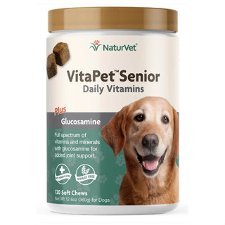 NaturVet VitaPet Senior Plus Glucosamine 120 chews บำรุงสุนัขแก่ทุกส่วน อุดมไปด้วยวิตามิน แร่ธาตุ 25 ชนิด