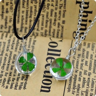 สร้อยจี้ลูกแก้ว​ ใบโคลเวอร์ Glass Clover Decor Pendent Necklace