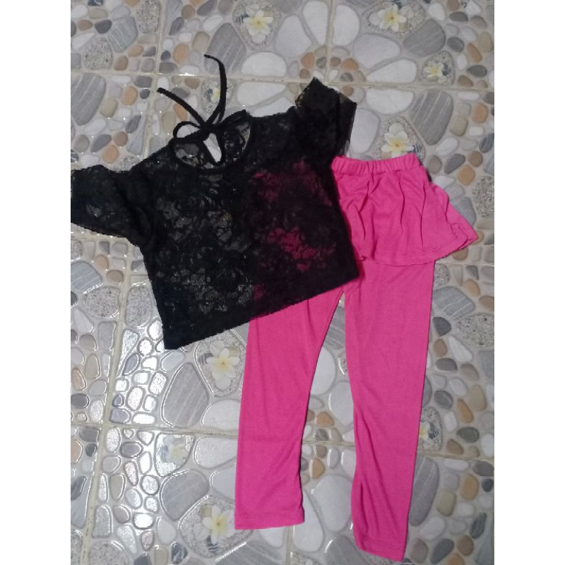 ีุ🍒 Aชส1942(ถ206)#ชุดเซ็ตเด็กหญิงเสื้อสีทรูลูกไม้กางเล็คกิ้งเด็กผ้ายืดใส่สบาย