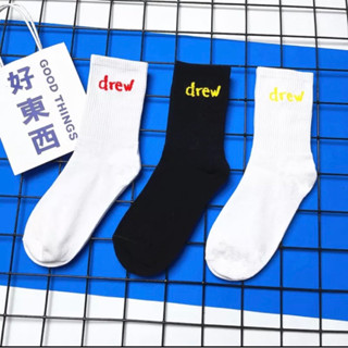 Drew House Logo Socks ถุงเท้าแบรนด์ดังของจัสตีน บีเบอร์ ถุงเท้าทรงสูง ลายโลโก้ Drew ขอบข้าง