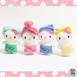 มือสอง set 4 pieces mini Hello kitty bath time Mascot year 1999 EIKOH Sanrio plush doll keychain🇯🇵ตุ๊กตาคิตตี้ พวงกุญแจ