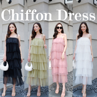 Chiffon Dress งานเดรสชีฟองเนื้อนิ่ม ความยาวกำลังดี ผ้าใส่สบาย พรางหุ่น สายผูกได้ทั้งโบว์สายเดี่ยว และผูกคอสวย