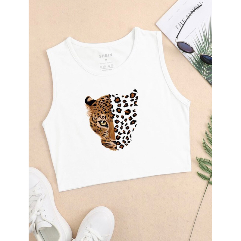 พร้อมส่งด่วนจากไทย เสื้อครอป เสื้อกล้าม  สีขาว ลายเสือดาว เที่ยว ทะเล คาเฟ่ สงกรานต์ ปาร์ตี้ ปีใหม่ new year Party