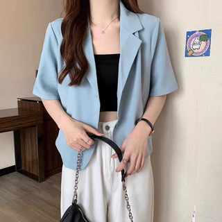shop_sc เสื้อเบลาส์คอปก เสื้อสูท ทรงสั้นสไตล์เกาหลี ผ้าเบาบางใส่สบาย