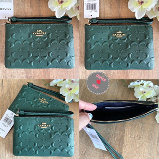 คล้องมือ 1ซิป s Coach Corner Zip Wristlet In Signature Leather Style No. 67555💚💚 แท้💯