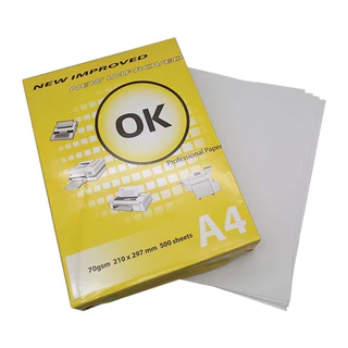 กระดาษถ่ายเอกสาร ยี่ห้อ OK ขนาด A4 หนา 70 แกรม จำนวน 2500แผ่น/5รีม