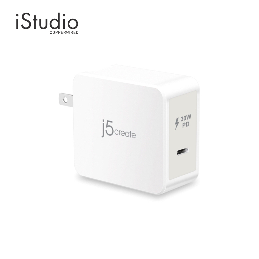 J5Create หัวชาร์จเร็ว J5 30W PD USB-C Wall Charger สำหรับ iPhone 15 ทุกรุ่น, iPad Air, iPad Pro | iS