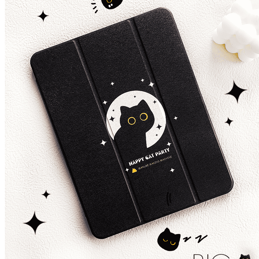 พร้อมส่ง เคสไอแพด Gen9 Air5 เคสiPad แมวดำตัวน้อยน่ารัก Gen8 pro11 mini7 Air4 Caseมีที่เก็บปากกาAIR6