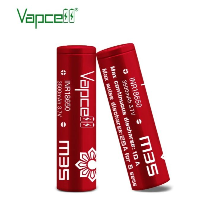[หัวแบน!!!] ถ่านชาร์จ Vapcell 18650 M35 3500mAh 3.7V 10A/25A สีแดง