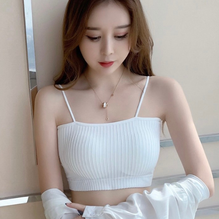 Bramin เสื้อเกาะอกสายเดี่ยว สปอร์ตบรา มีสายเส้นเล็ก มีฟองน้ำในตัว ถอดได้ เป็นเสื้อตัวนอกได้
