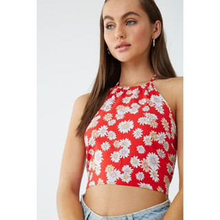 Forever21 Daisy Print Cropped Halter Top สีแดง