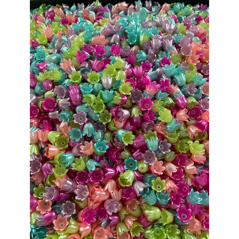 ลูกปัดดอกทิวลิปสีหวาน100ชิ้นขนาด10มิลสำหรับตกแต่งงานฝีมือ งานDIY
