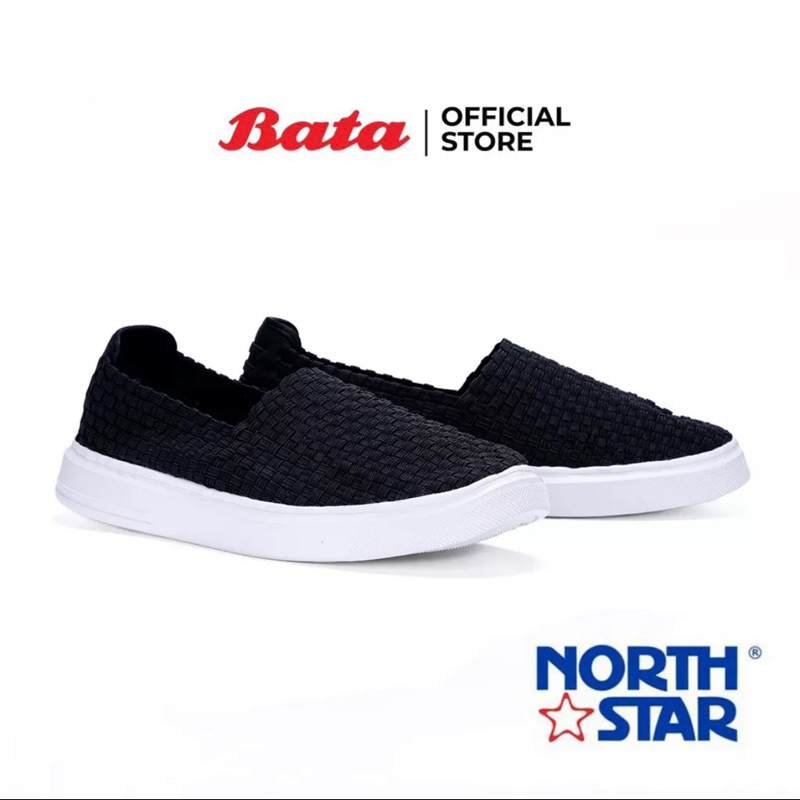 มือ2✌🏻Bata บาจา ยี่ห้อ North Star รองเท้าสนีคเคอร์ รองเท้าผ้าใบสลิปออน Slip-on Shoes สำหรับผู้ชาย รุ่น N2136 สีดำ