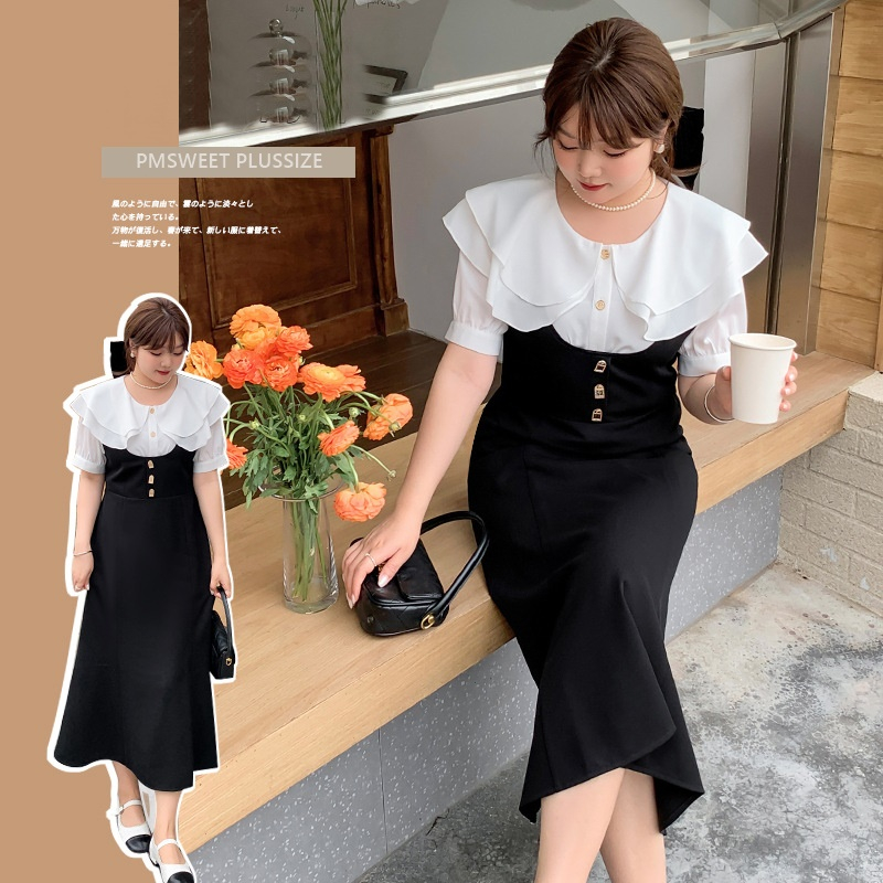 [ 🔥อกถึง 51" ] : PMP2149 : พรีออเดอร์ เสื้อผ้าไซส์ใหญ่ คนอ้วน สาวอวบ ชุดเซตสองชิ้น เสื้อคอปกระบาย คอ