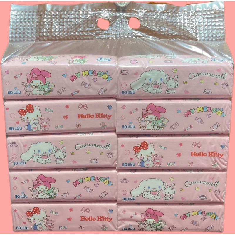 ทิชชู่แบบยาว(ยกเเพ๊ค10ห่อ) ลายKitty/ยูนิคอร์น/RABBIT/BEAVER แท้ 100% หนา 3 ชั้น 240แผ่น