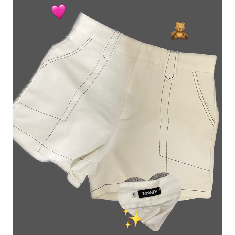 กางเกงขาสั้น แต่งตะเข็บ-สีขาว🐰🤍 PPANTS