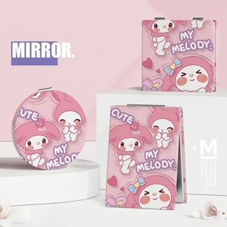 Sanrio ทรงสี่เหลี่ยม กระจกแต่งหน้า รูปร่างที่แตกต่างกัน น่ารัก Melody ลายการ์ตูน แบบพกพา กระจกสองด้าน ขนาดเล็ก ใช้ในชีวิตประจําวัน หอพักและสํานักงาน