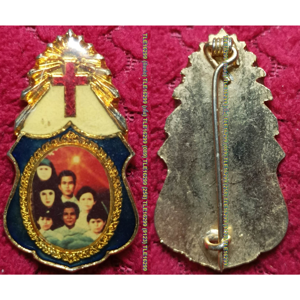 Amulet022 เครื่องราง เหรียญเคลือบติดเข็มกลัด รูปมรณสักขีทั้ง7แห่งสองคอน