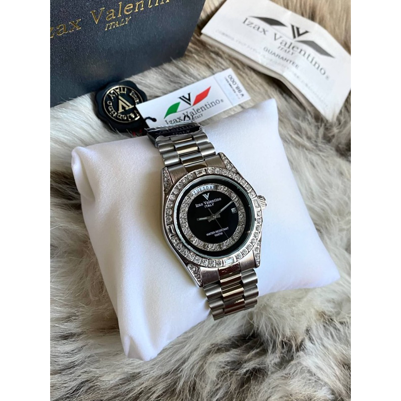 ⌚️Valentino Izax Italy Diamond Round Day-Date Black Dial King'size