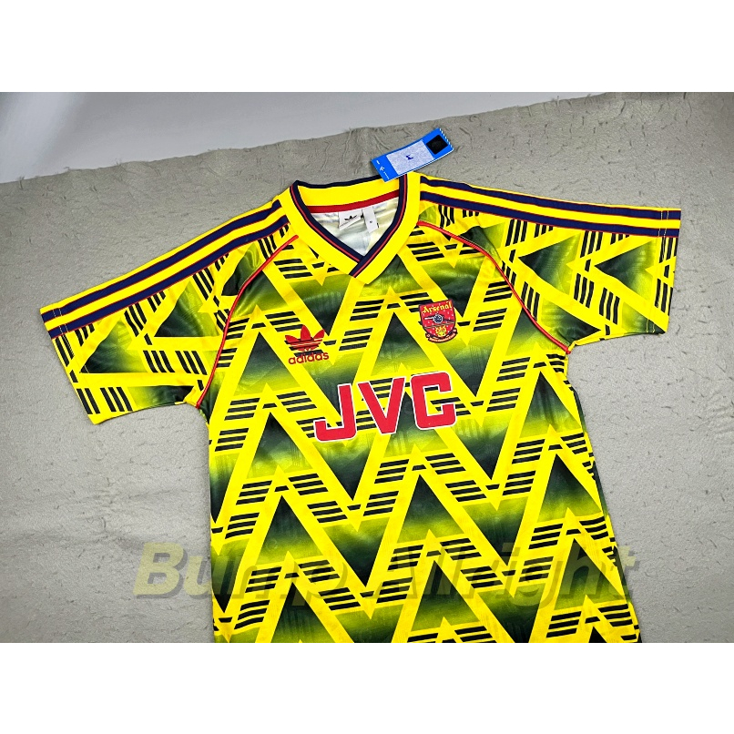 Retro : เสื้อฟุตบอลย้อนยุค Vintage ทีมอาเซน่อล Arsenal Away 1991 JVC ลายเหลือง สุดเท่ห์ !!