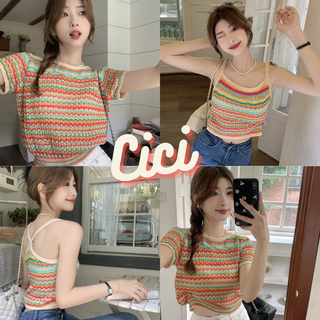 Cici(NO.T2172/T2162)Knitt Tops เสื้อสายเดี่ยว/เสื้อครอปไหมพรมถักสลับสี แพทเทิร์นสวยสไตล์โคเรียสุดๆ