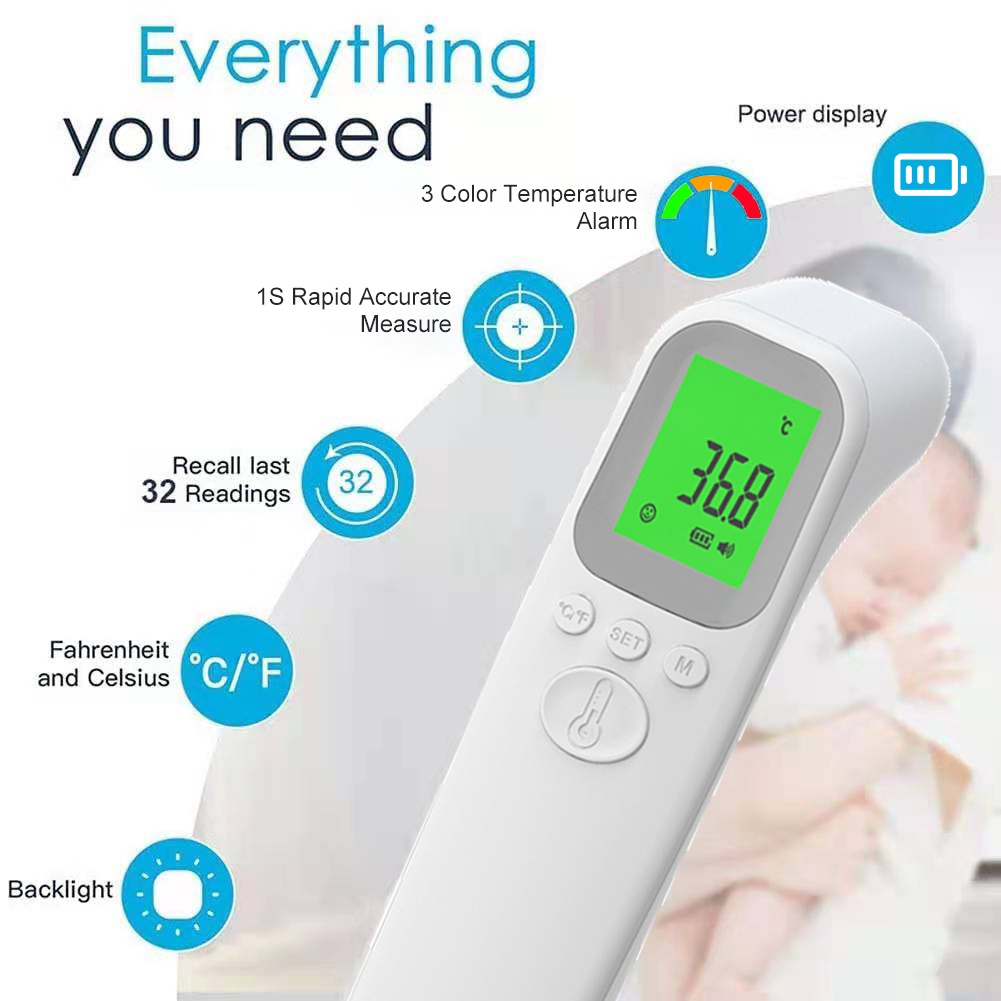 Infrared forehead thermometer Digital glossary Baby temperature scanner meter Fever check
