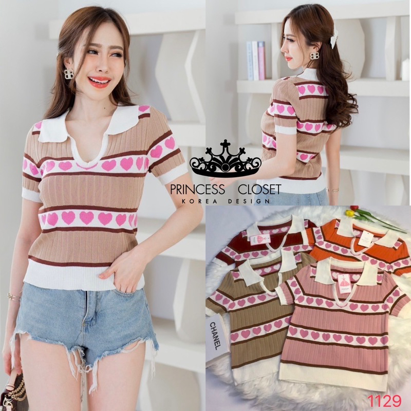 bybeyond เสื้อแฟชั่น ไหมพรม แขนสั้น คอปก ลายหัวใจ ทั้งตัว น่ารักสุดๆ สไตล์เกาหลี พร้อมส่ง