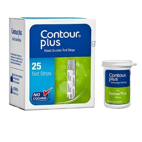 แผ่นตรวจน้ำตาลในเลือด Contour Plus แถมเข็มเจาะ 25 ตัว