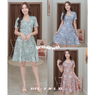 DW1051-DRESS WORLD - เดรสลายน่ารัก (ทักแชทเช็คของก่อนสั่งซื้อ)