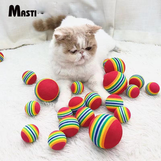 MASTI ของเล่นลูกบอลเคี้ยว ของเล่นแมว ของเล่นหมา สุนัขของเล่นลูกบอลโฟม สีรุ้ง สำหรับสัตว์เลี้ยง ฝึกสุนัข แมว ของเล่นสำหรับแมว ขนาด 3.5ซม LI0573