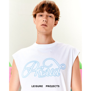 "(LEISURE PROJECTS)  "PROUD" OVERSIZE SLEEVELESS T-SHIRT เสื้อยืดเเขนสั้นทรง oversize ผ้า premium cotton ปักลายกราฟฟิค "