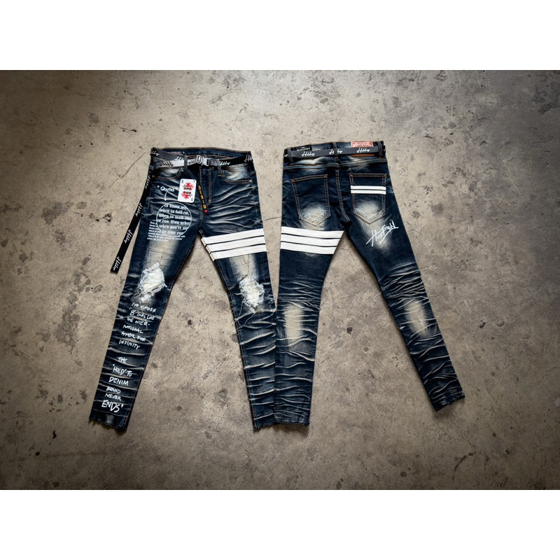 ⚜️“Quotes” Dark blue Washed jeans ⚜️