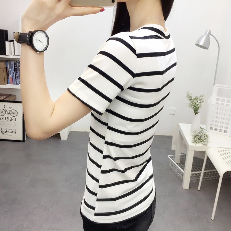 รุ่น-343 เสื้อยืดแขนสั้นคอวีลายลิ้วมาใหม่ สไตล์เกาหลี ผ้านิ่มสวมใส่สบาย เหมาะกับอากาศร้อน พร้อมส่ง - รูปที่ 3