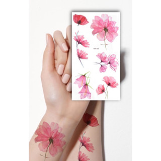 New!! สติกเกอร์ แทททู รอยสัก นำเข้า tattoo sticker  ดอกไม้สีอ่อน Soft pink  **กันน้ำ