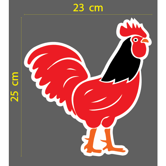 สติกเกอร์ ตัด ไดคัท รูป ไก่ ตัวแดง คอดำ หันไปขวามือ ขนาด 23 x 25 ซม. เนื้อ PVC กันน้ำ Sticker รูป สัตว์เลี้ยง ปศุสัตว์