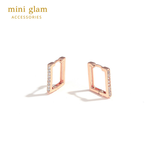 Miniglam Demi Square Crystal Hoop Earrings (Rose Gold) ต่างหูห่วงคริสตัลสี่เหลี่ยมสีโรสโกลด์